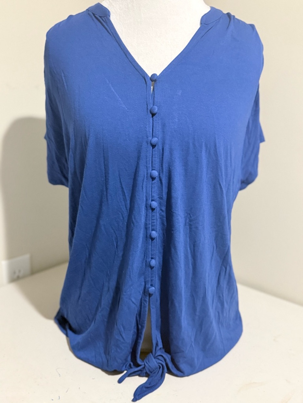Coldwater Creek Royal Blue Button-Front Tie Hem Top
